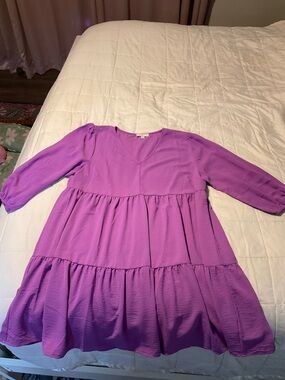 Umgee Purple Tiered V-Neck Dress